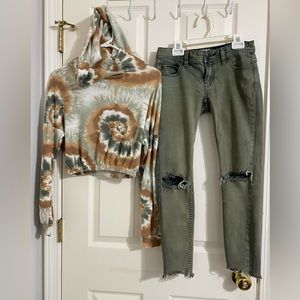 Womens Free People Jeans 24 & Whiteroom Cactus Cropped Hoodie XS